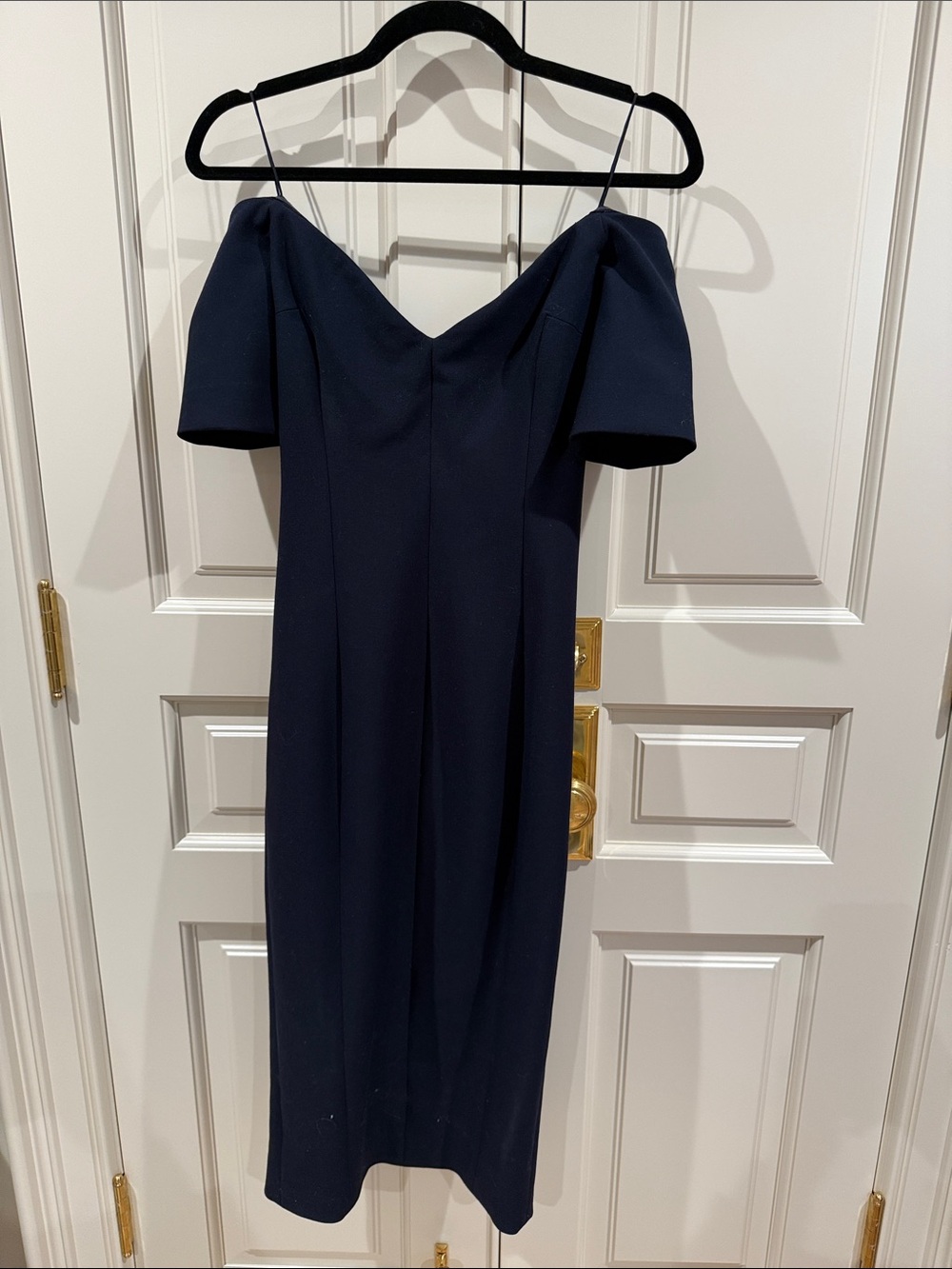 cinq a sept Navy Off-Shoulder Midi Dress